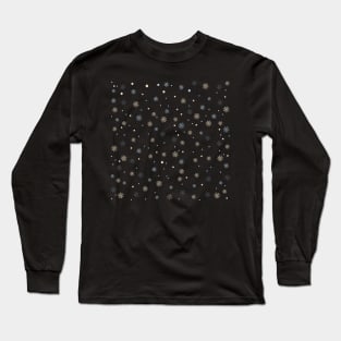 Blue and Gold Snowflake Pattern Long Sleeve T-Shirt